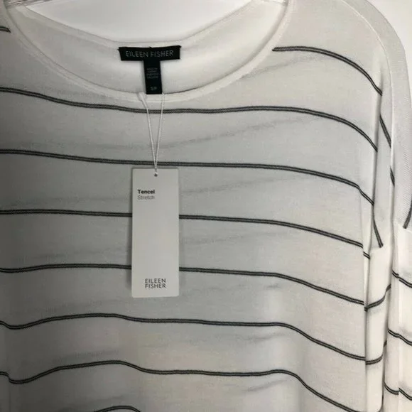 Eileen Fisher Womens Box Top White Stripe Jewel Ne - Picture 5 of 6